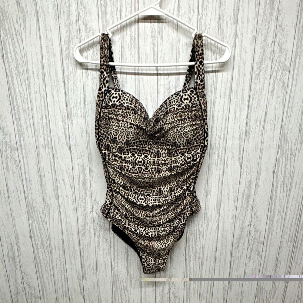 Nip Tuck Womens Size 10 Leopard Print Ruched Lined Underwired One Piece D Cup